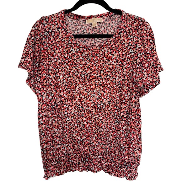Michael Kors Floral Peasant Top Cotton Modal Blend Short Sleeve Cruise Wear.Sz L - Picture 1 of 11